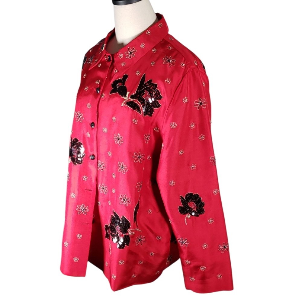 Silk Shantung Beaded Sequin Embroidered Vtg. L Formal Evening Event Jacket NWT